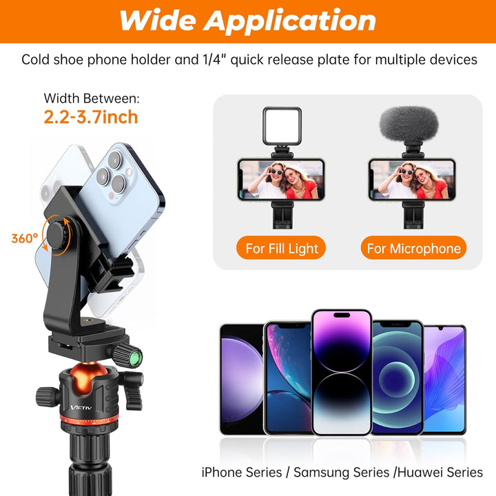 Victiv 200cm Kamera Stativ, Tragbares Stabiles Reisestativ, 2-in-1 Dreibein Stativ & Einbeinstativ m