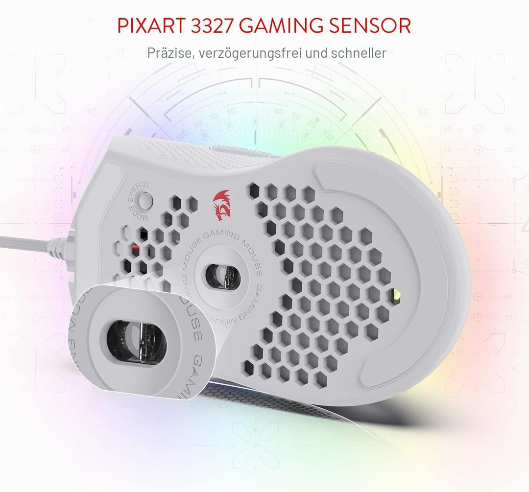 Redragon M808 Storm Leichtgewicht RGB Gaming Maus, 85g Ultraleichte Waben Design - 12.400 DPI Optisc