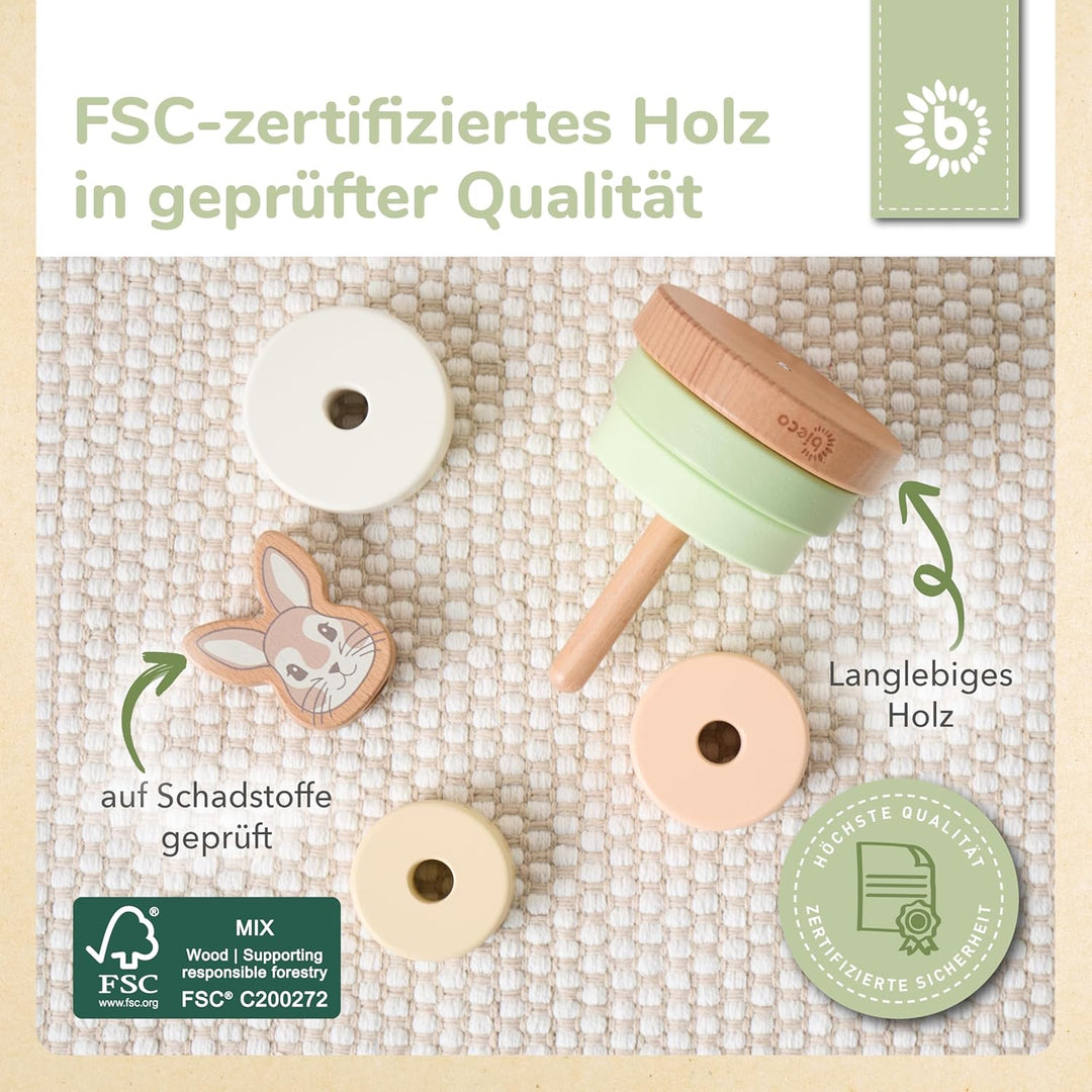 Bieco Hase Fine Stapelturm Baby Holz FSC® 19 cm Steckspiel ab 1 Jahr 7 tlg. Green Mix 10 x 10 x 18.5