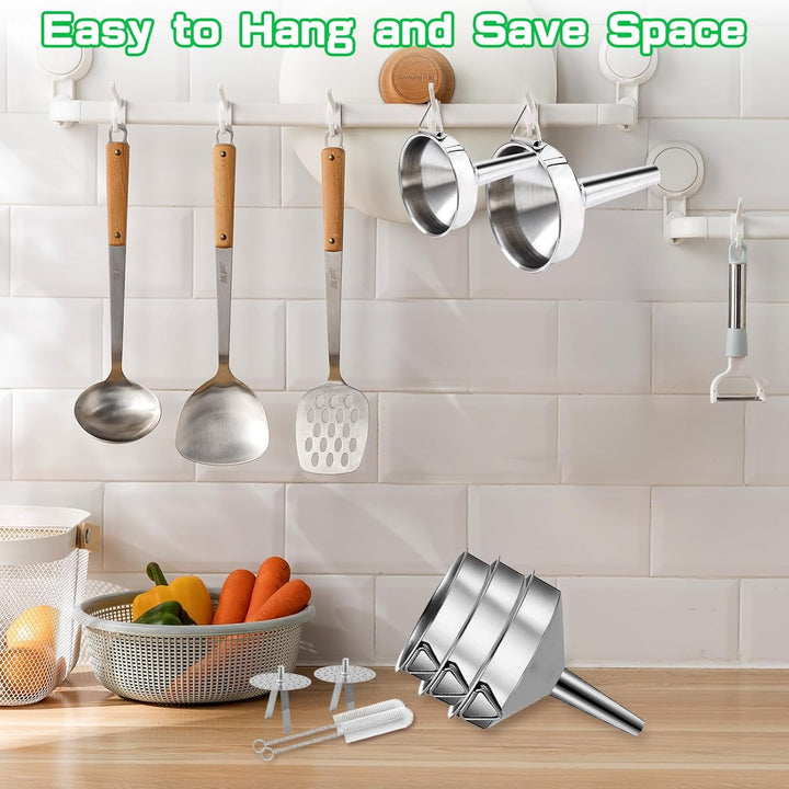 Gucass 7 Stk Edelstahl Trichter Set, Grosse Trichter Küche mit Griff, Marmeladentrichter mit Siebfil