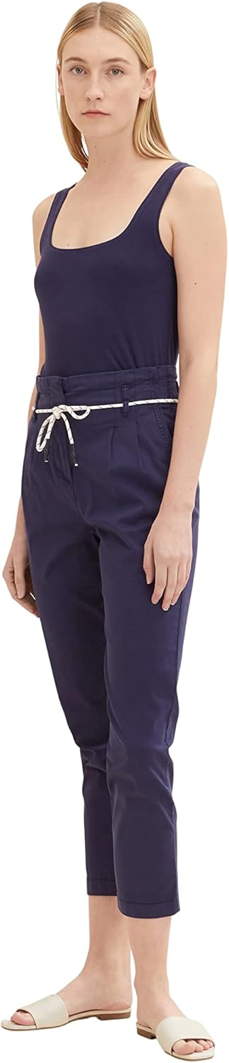 TOM TAILOR Damen Paperbag Chino Hose mit Gürtel 38W / 28L 11331 - Atlantic Ocean Blue, 38W / 28L 113