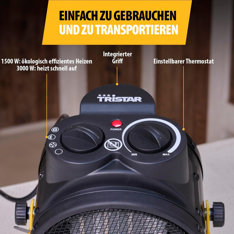 Tristar KA-5060 Elektroheizung (Keramik) - 3 einstellbare Leistungsstufen-2000 Watt, 2000 W, Schwarz