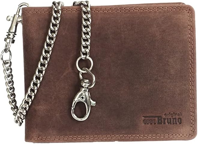 orso Bruno original Geldbörse braun mit Kette im schönen Büffel Leder Querformat Bikerbörse mit Kett
