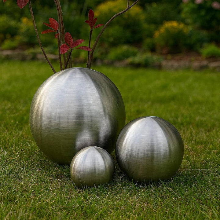 Köhko 3er Edelstahlkugeln-Set-07 Ø 12-18-24 cm Dekokugel aus gebürstet-matten Edelstahl, Ø 12-18-24