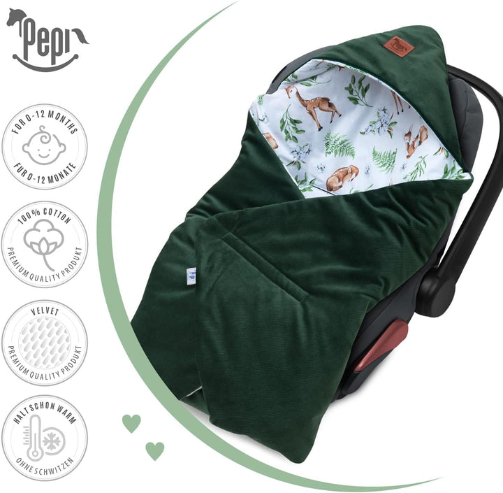 Pepi - Einschlagdecke Babyschale - 90x90 cm - Kinderwagen Decke - Babyschale Decke - Baumwolle Babyd