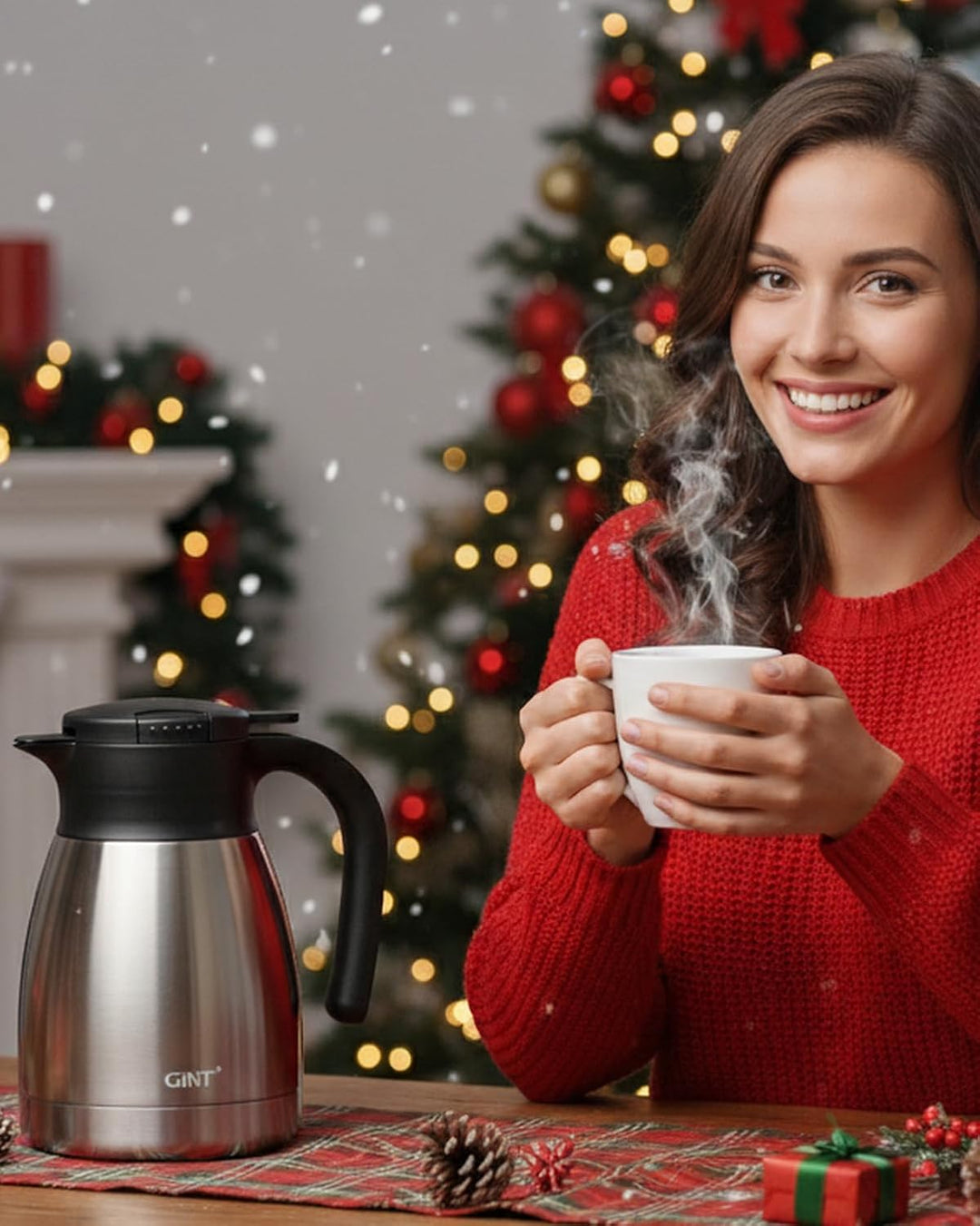 GiNT Thermo-Kaffeekaraffe, isolierte Edelstahl-Kaffeekaraffen zum Warmhalten/doppelwandige Vakuum-Ka