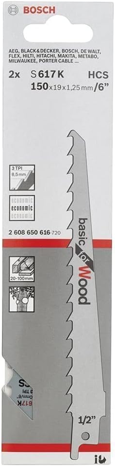 BOSCH 2608650616 Säbelsägeblatt 2 Fuchsschwanzsägebl.S 617K 150 x 19 mm, 150 x 19 mm