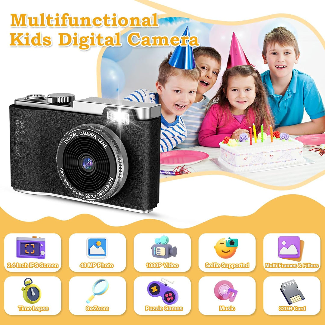 AKOFIC Kinderkamera, 2,4 Zoll 1080P HD Bildschirm Kamera Kinder mit 32GB Karte, Selfie Digitalkamera