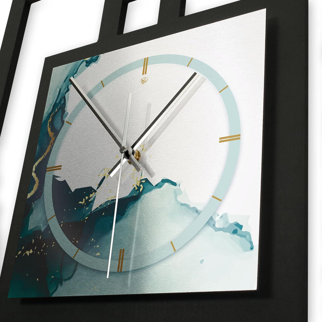 Kreative Feder Designer-WANDUHR „Turquoise“ in modernem Metallic-Look ohne Tickgeräusche (Funk/Quarz