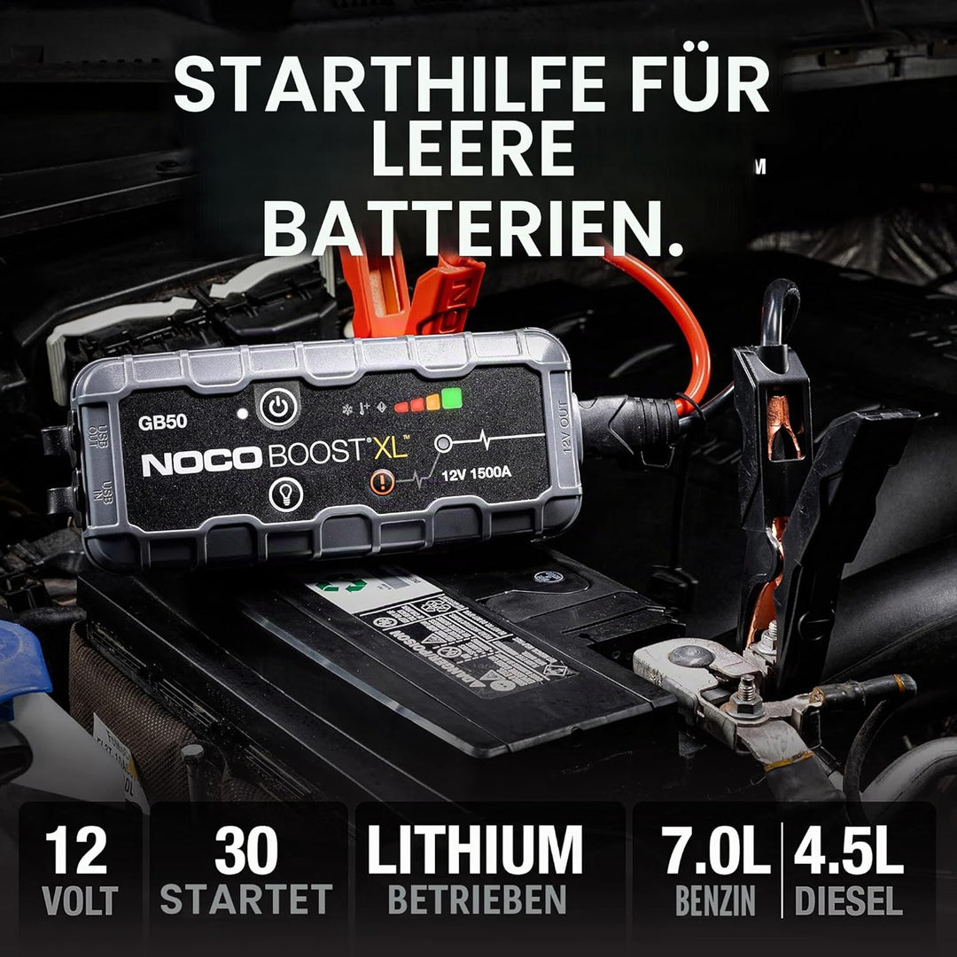 NOCO Boost XL GB50 1500A 12V UltraSafe Starthilfe Powerbank, Auto Batterie Booster, Tragbare USB Lad