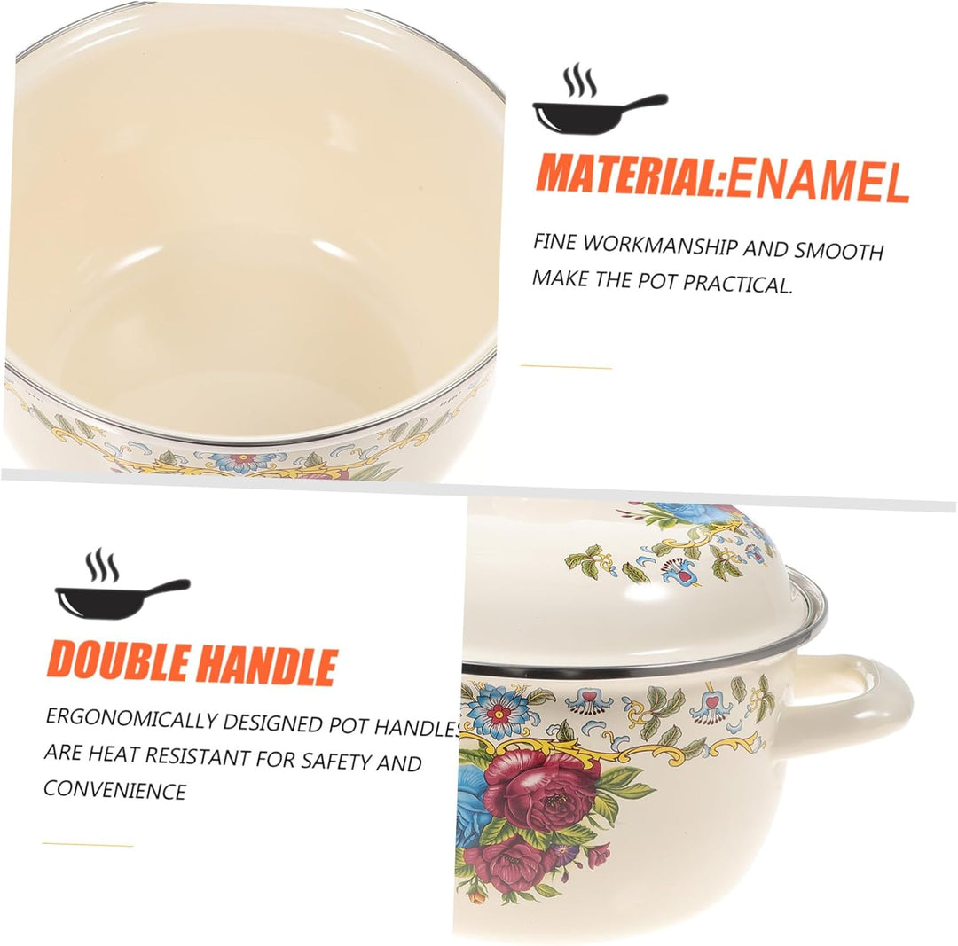 Veemoon Hitzebeständiger Retro Suppentopf aus Emaille 1Stück Kochtopf mit Deckel Dicker Haushaltssup