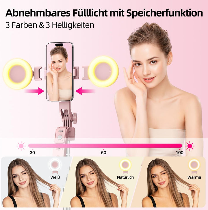 yAyusi Rosa Vlogging-Kit für iPhone/Android, 180cm Magnetisch Auto Face Tracking Handy Stativ für iP