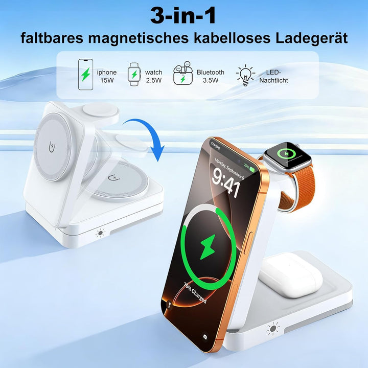 Für Apple 3-in-1 Drahtlose Ladestation, Tragbares Induktionsladegerät für iPhone 16/15/14/13/12 Seri