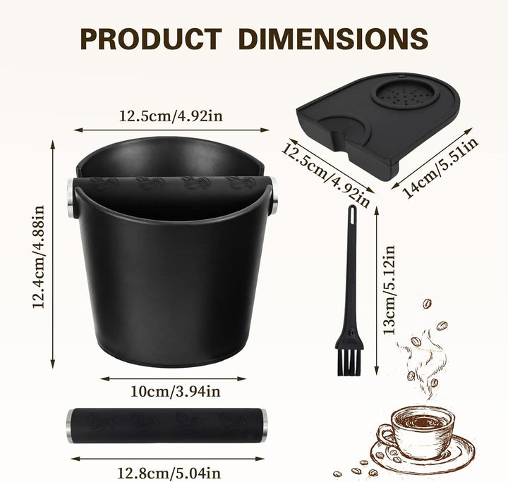 Abklopfbehälter für Siebträger, Espresso-Klopfbox mit Bürste Espresso Abklopfbehälter Knock Box Kaff