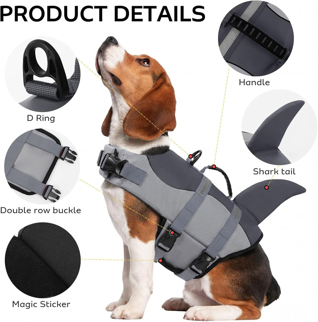CITÉTOILE Schwimmweste Hunde Hai, Leicht und Sicher für Wassersport, hundeschwimmweste mit Griff und