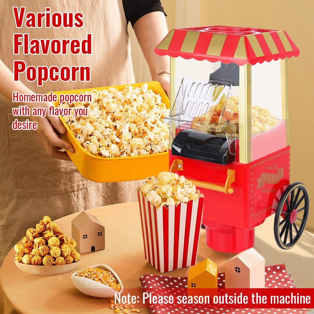 Popcornmaschine, Retro Heissluft Popcorn Maker für fettfreies & ölfreies Popcorn, Gesunde Popcorn Ma
