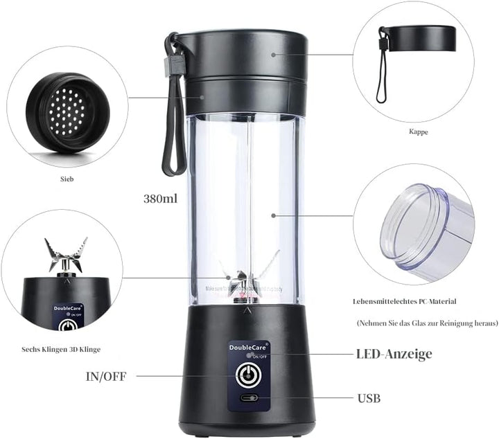Tragbarer Mixbecher, elektrischer USB-Entsafter, Mini-Mixer, tragbarer Mixer für Shakes und Smoothie