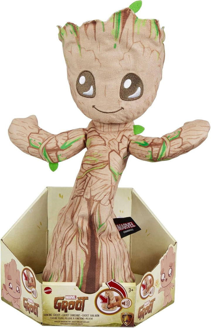 Mattel Marvel Plüschfigur, Tanzender Groot, englischsprachiges Kuscheltier, ca. 33 cm gross mit Gerä