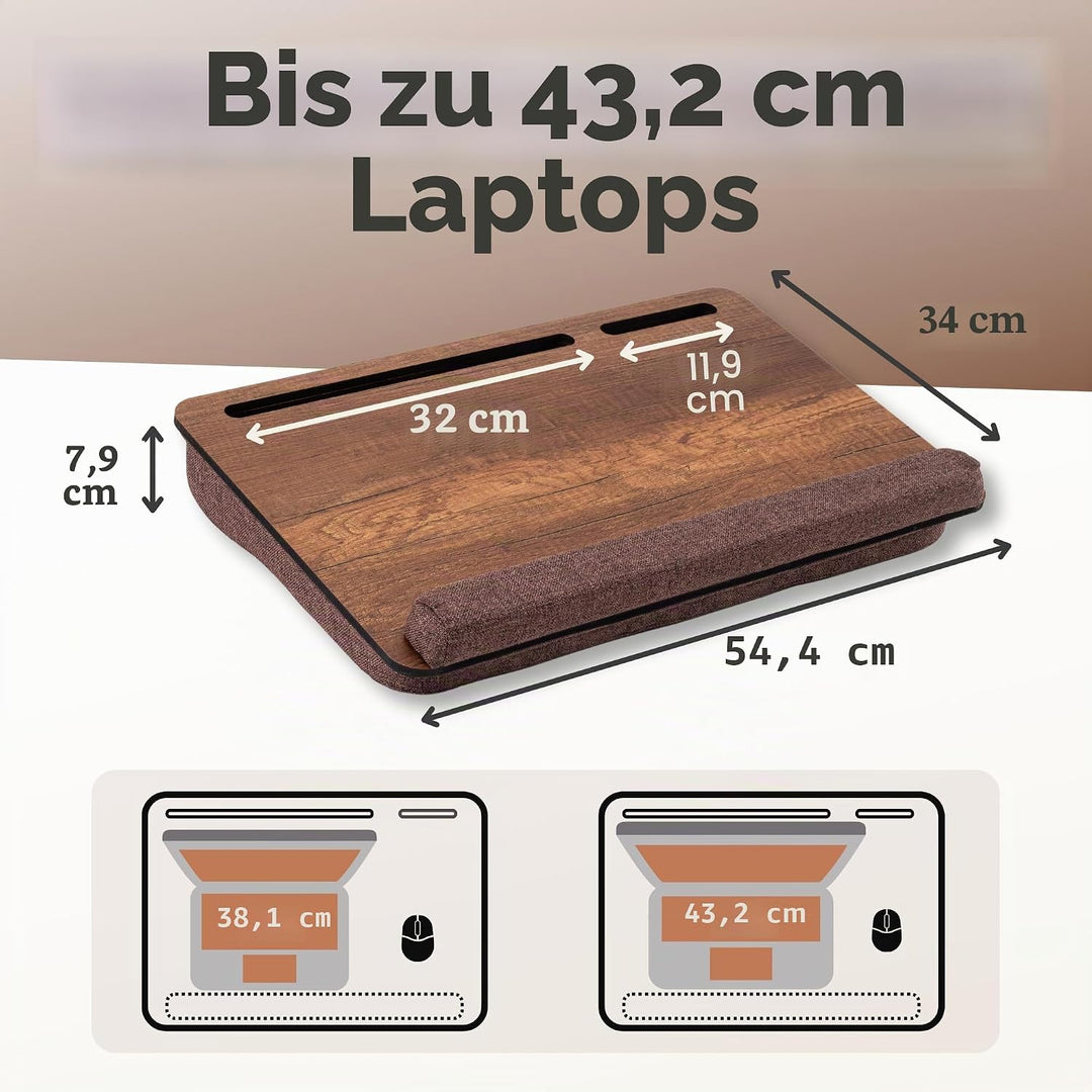 Vigo Wood Laptoptisch - Laptop Unterlage Ständer bis zu 17,3 Zoll - Kissen Tablett für Bequeme Arbei