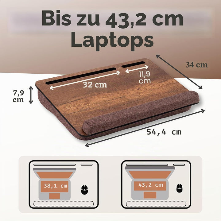 Vigo Wood Laptoptisch - Laptop Unterlage Ständer bis zu 17,3 Zoll - Kissen Tablett für Bequeme Arbei