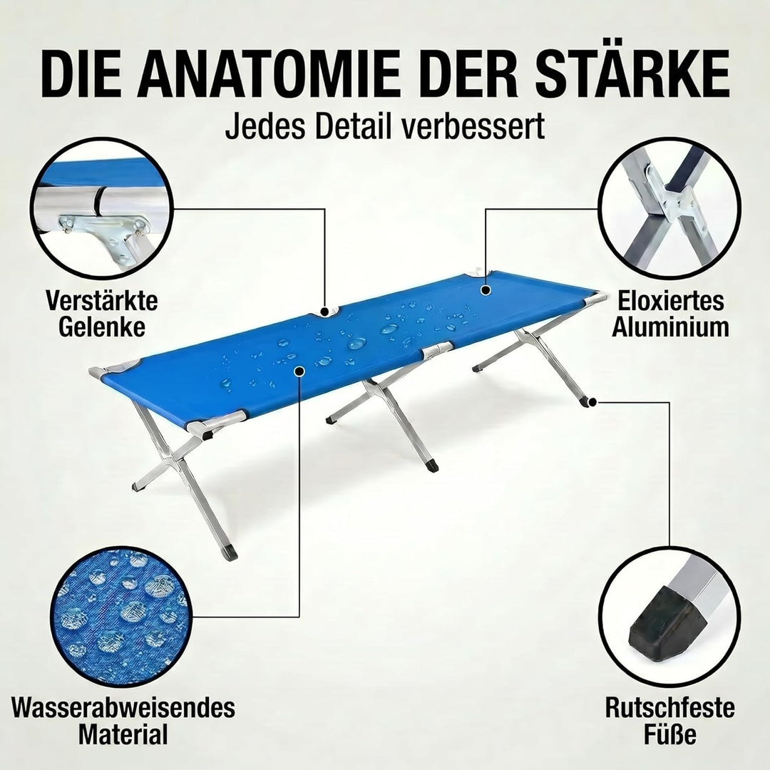 GOODS+GADGETS Faltbares Army Feldbett aus Aluminium - klappbares Campingbett & Gästebett