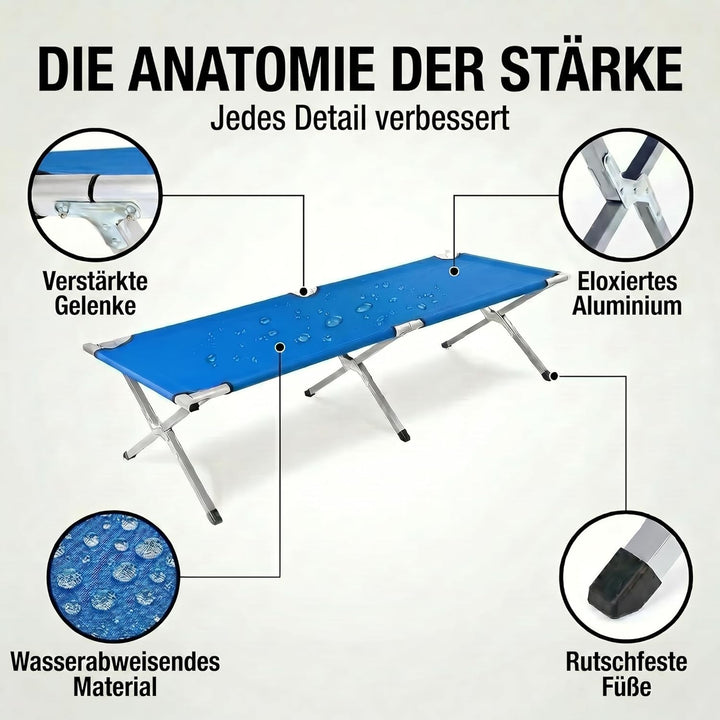 GOODS+GADGETS Faltbares Army Feldbett aus Aluminium - klappbares Campingbett & Gästebett