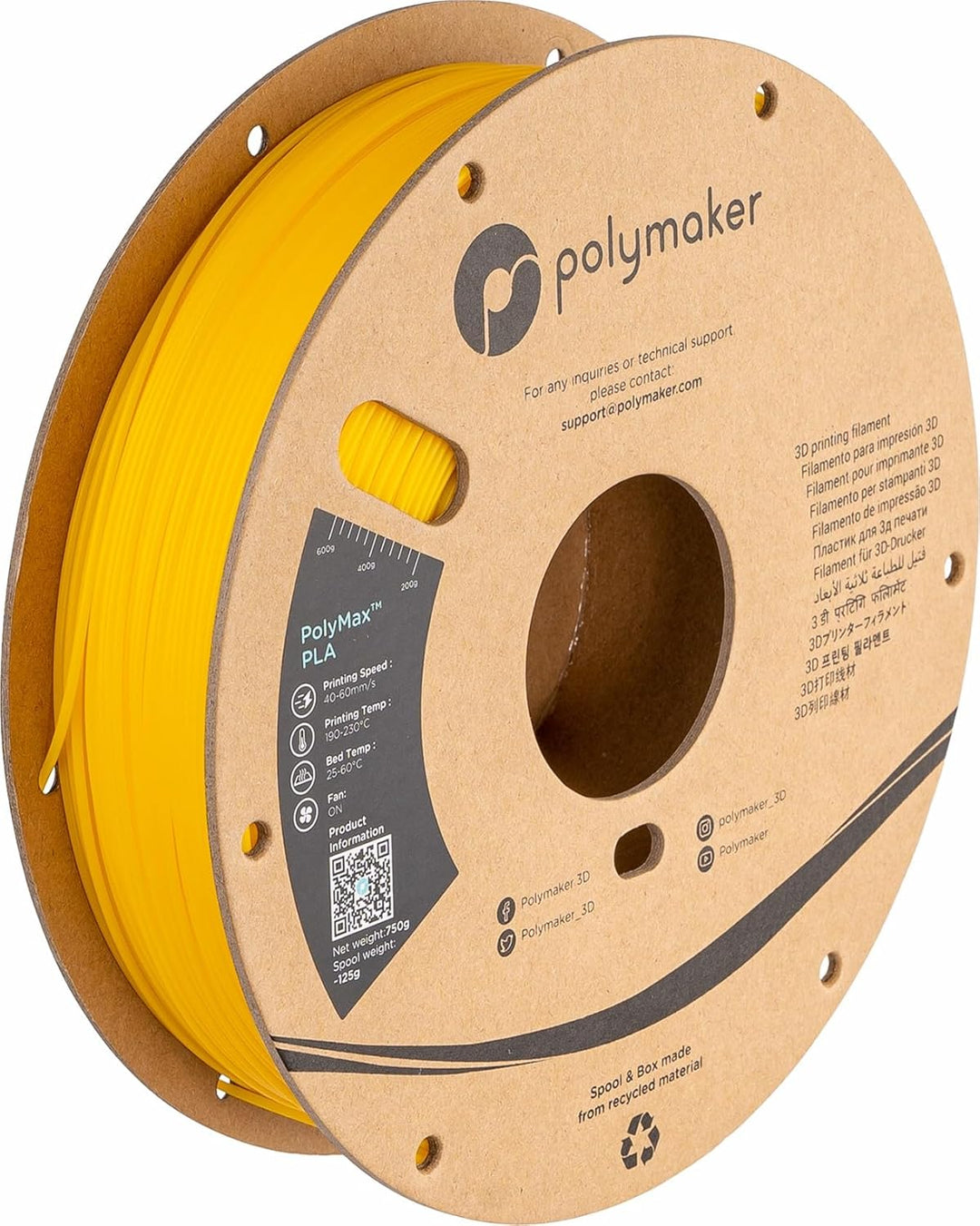 Polymaker PolyMax Tough PLA Gelb - 1.75mm - 750g 0,75 kg Pla Gelb (Pantone: Gelb U) 1.75mm, 0,75 kg
