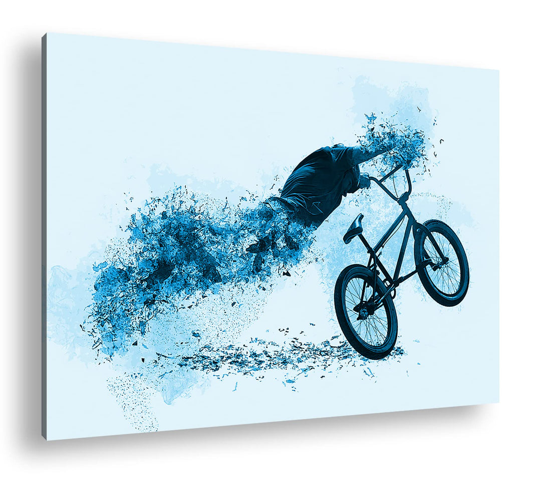 deyoli Illustration auflösender BMX´er Format 80x60 Effekt: Monocrome Blau als Leinwandbild, Motiv f