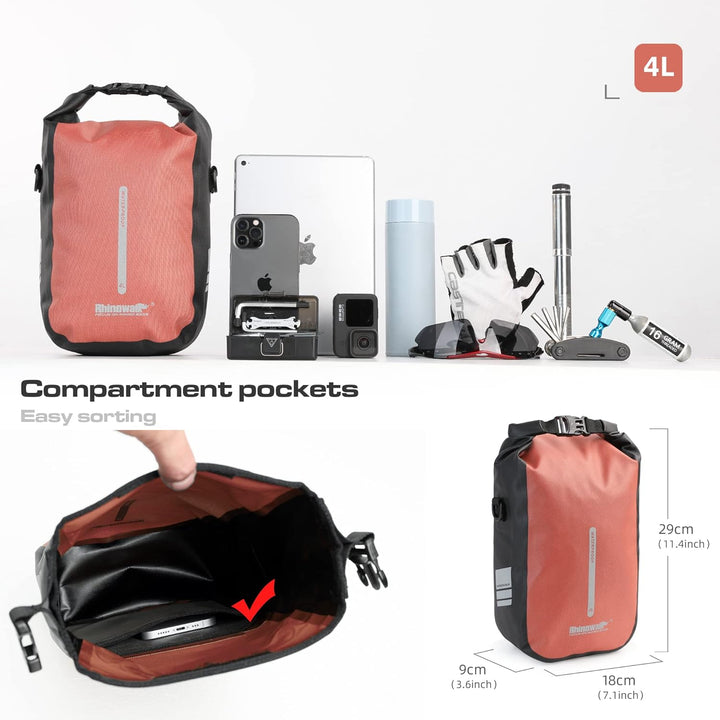 Rhinowalk Fahrrad Gepäckträgertasche Wasserdicht 4/6L Vorne Fahrradtasche für Gepäckträger mit Schul