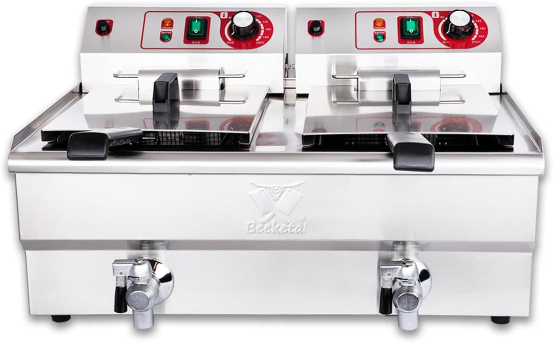 Beeketal 'BWF-132P' Profi Gastronomie Doppel Kaltzonen Fritteuse (2 x 13 Liter Volumen für max. 2 x