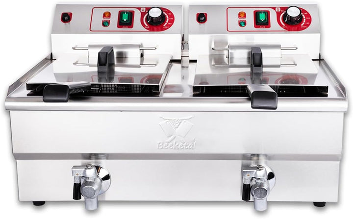 Beeketal 'BWF-132P' Profi Gastronomie Doppel Kaltzonen Fritteuse (2 x 13 Liter Volumen für max. 2 x