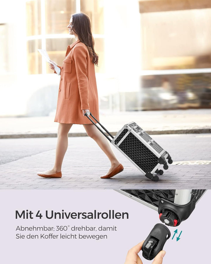 SONGMICS Kosmetikkoffer Trolley, professioneller Schminkkoffer, Friseurkoffer mit 4 abnehmbaren Univ
