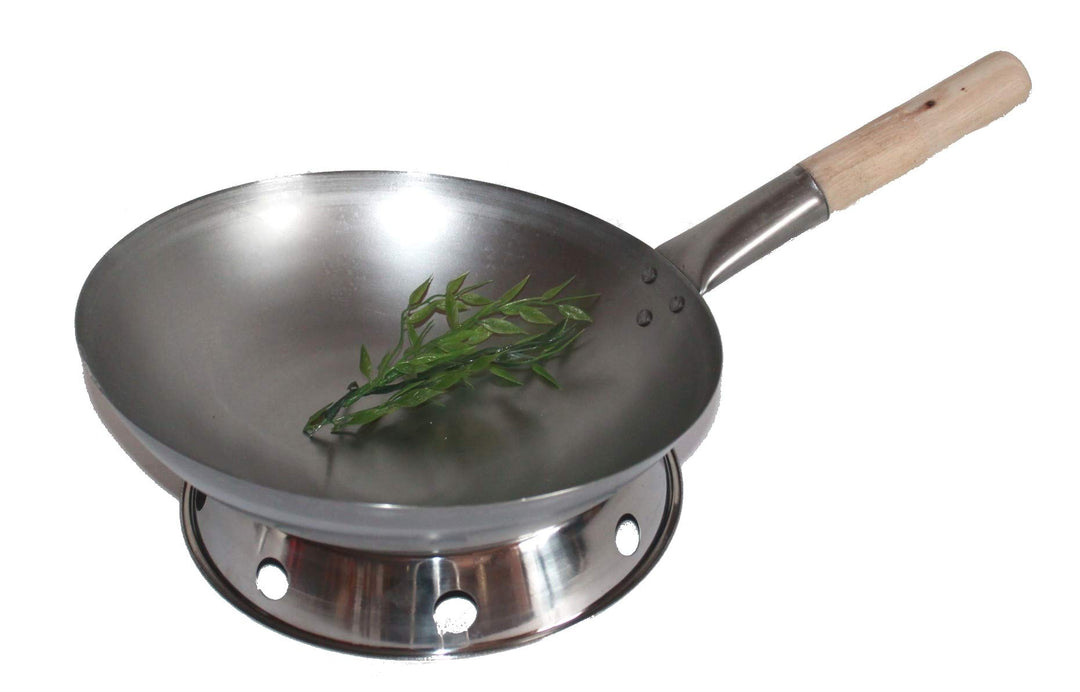WOK SET, Pfanne 40 cm Ø runder Boden Carbon Stahl für Gasherd und Induktion Mulde + Wok Ring zum Abs