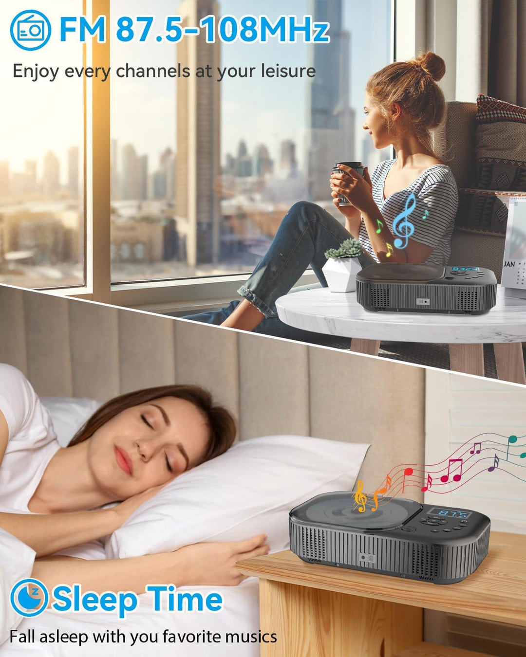 MONODEAL CD Player Tragbar mit Radio FM, Wiederaufladbar CD Player Bluetooth mit Lautsprecher, Unter