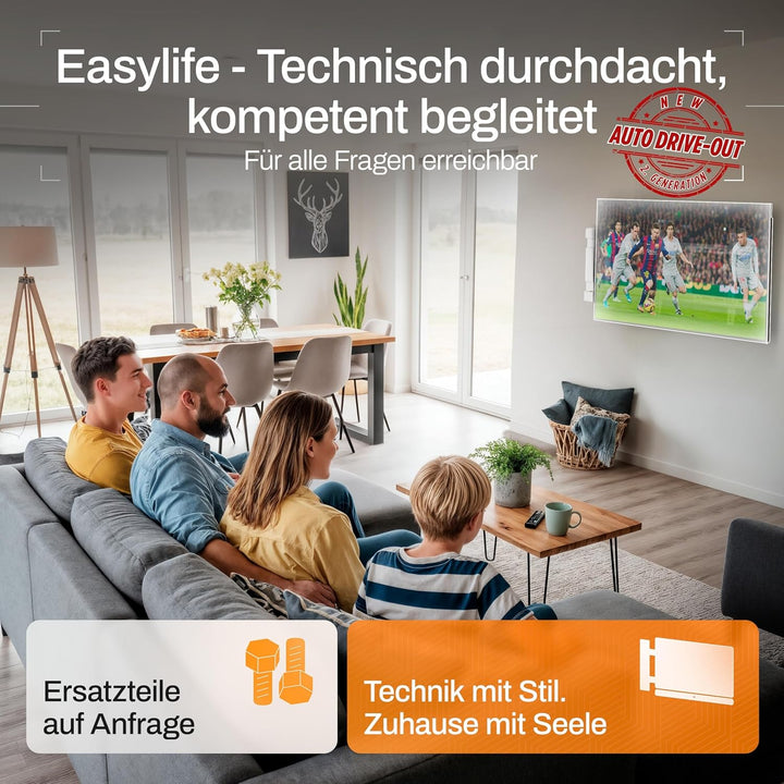 EasyLife – Elektrische, Schwenkbare TV-Wandhalterung mit Auto-Drive-Out, Ultraschlank 56mm, leiser M