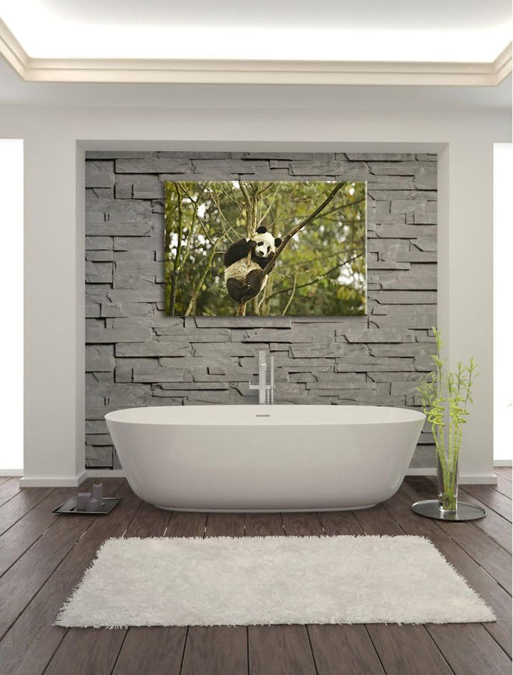 niedlicher Pandabär auf Baum Leinwand, XXL riesige Bilder fertig gerahmt mit Keilrahmen, Kunstdruck
