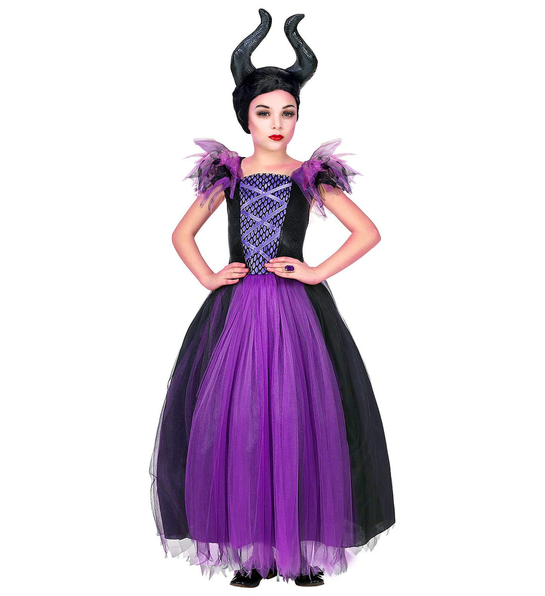 shoperama Mädchen Kostüm Maleficent Kleid und Kopfschmuck Kinder Böse Dunkle Fee Stiefmutter Königin