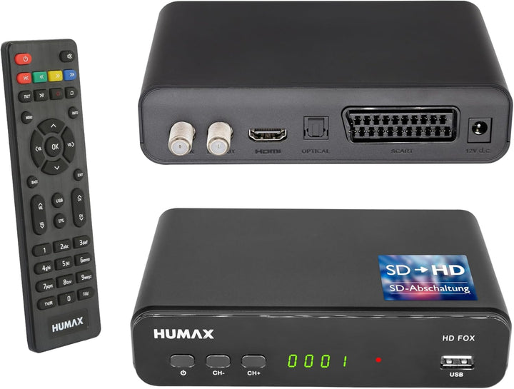 Humax Digital HD Fox Digitaler HD Satellitenreceiver 1080P Digital HDTV Sat-Receiver mit 12V Netztei