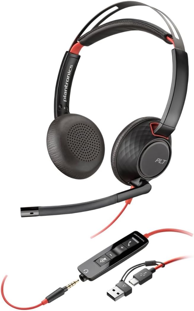 Plantronics Poly Blackwire 5220 Stereo-USB-C-Headset + 3,5-mm-Stecker + USB-C/A-Adapter