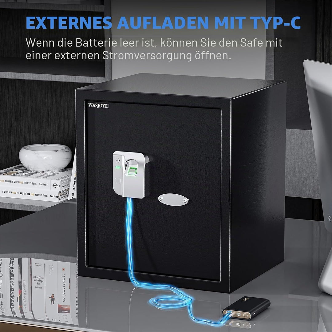 WASJOYE 43L Tresor mit Fingerabdruck, Gross Safe mit Fingerabdruck, Biometrischer Möbeltresore, Tres
