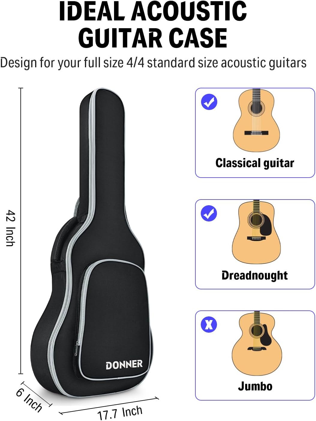 Donner Gitarrentasche 41 Zoll - 5mm Dicke, 41 Zoll - 5mm Dicke