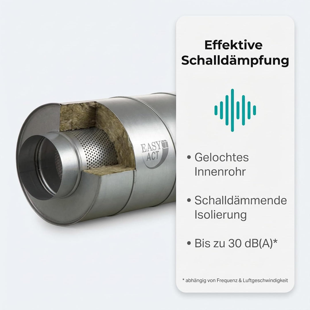 Easy Act Schalldämpfer Ø 100 mm, Länge 600 mm, effizienter Rohrschalldämpfer aus verzinktem Stahl zu