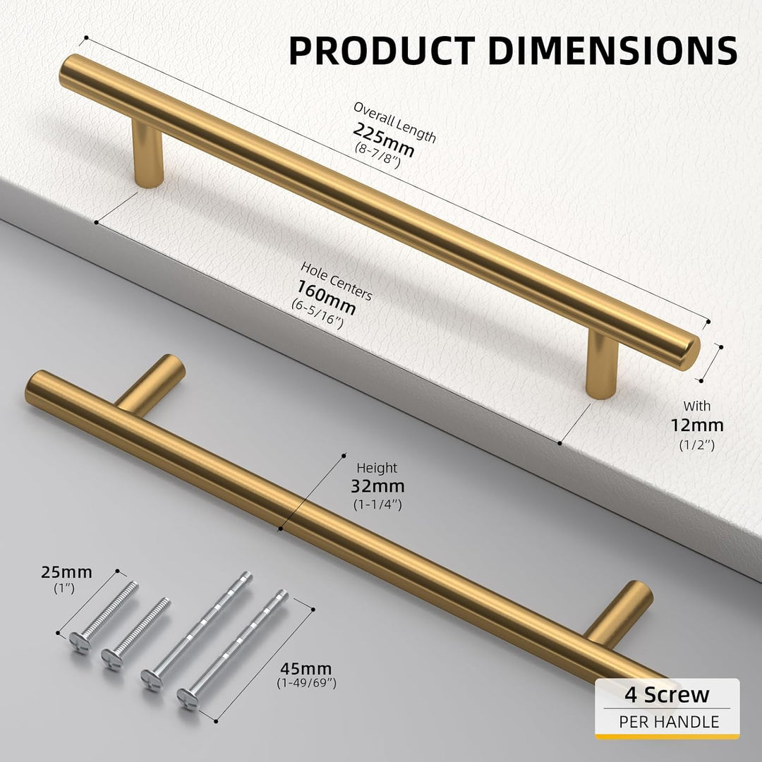 goldenwarm 10 Stück Möbelgriffe 160mm Lochabstand Gold Schrankgriffe Gold Türgriffe Gold -LS201GD160