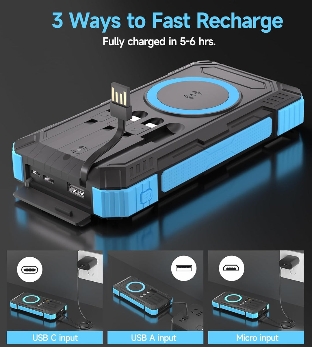 56800mAh Solar Powerbank, Wireless Power Bank gross mit 4 Kabeln, 30W PD Schnellladefunktion, 6 Ausg