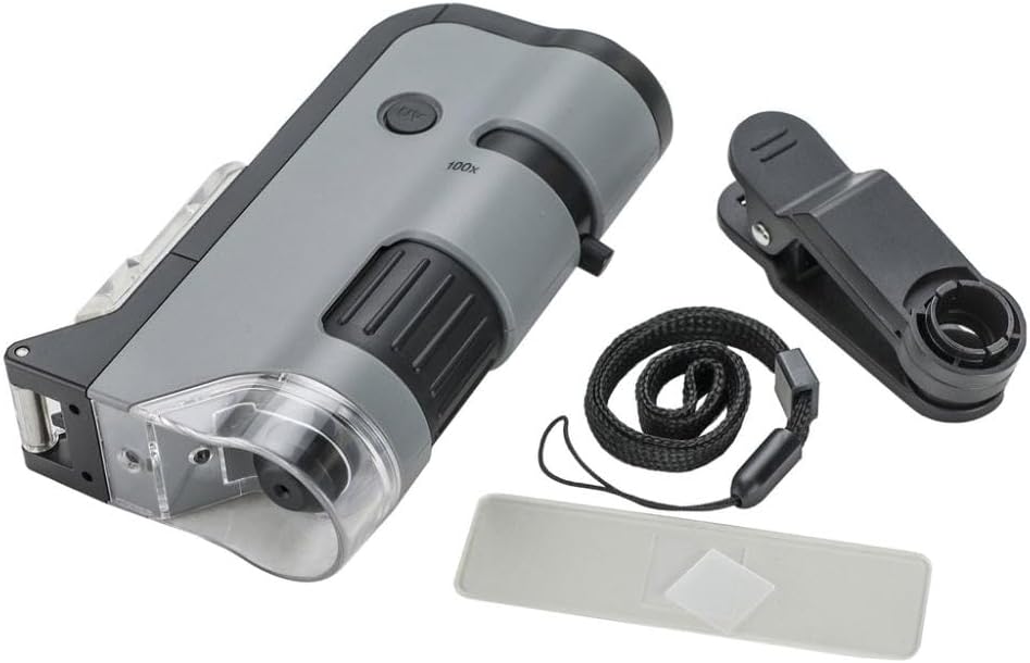 Carson MicroFlip 100x-250x Taschenmikroskop mit Smartphone-Adapter für Fotos und Videos (MP-250), Mi