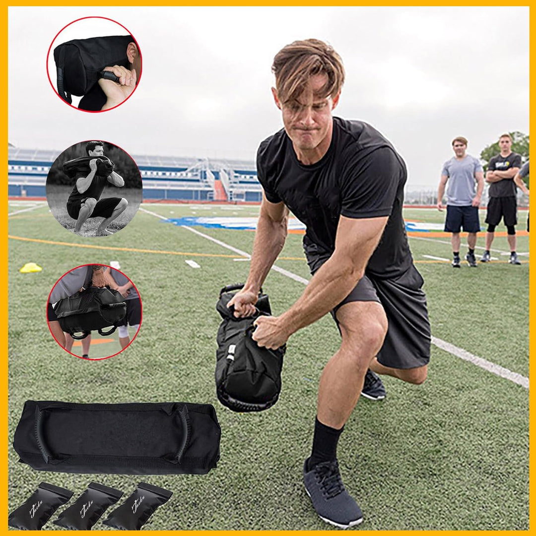 Taeku Gewichtssack für Fitness, Verstellbar Power Bag mit 6 Griffen Krafttraining Sandsäcke Workout