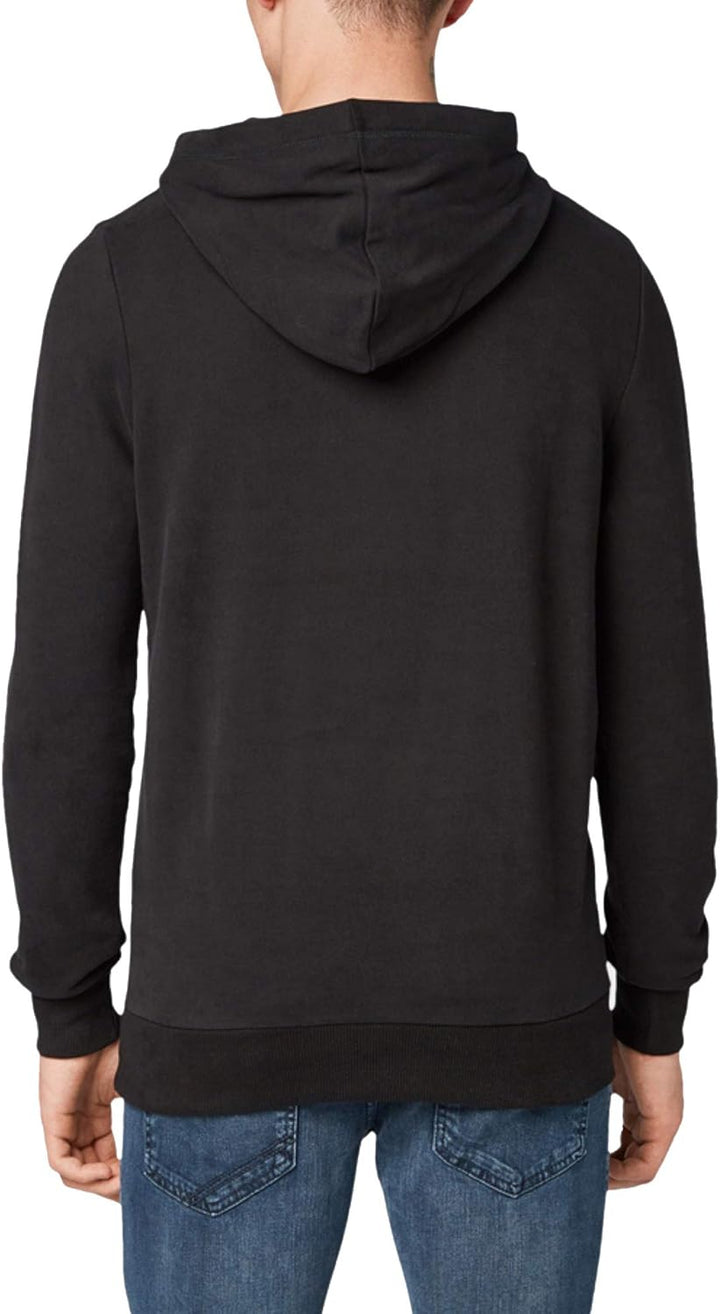 TOM TAILOR Denim Herren Print Hoody Kapuzenpullover, Schwarz (Black 29999), Small (Herstellergrösse: