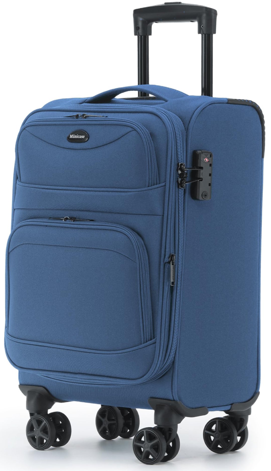 Stoffkoffer erweiterbar mit Frontfächern,15% Extra-Volumen, TSA-Schloss, 360° Doppelrollen & verdeck