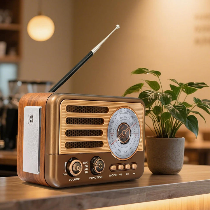 Retro Radio mit Bluetooth, Vintage Transistorradio, Nostalgie Radio Klein, AM/FM/SW, Unterstützt USB