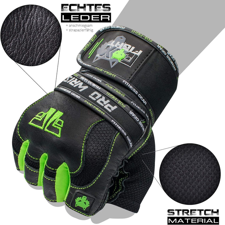 FOX-FIGHT Fitnesshandschuhe Trainingshandschuhe Kraftsport Damen Herren Leder Handschuhe Bodybuildin